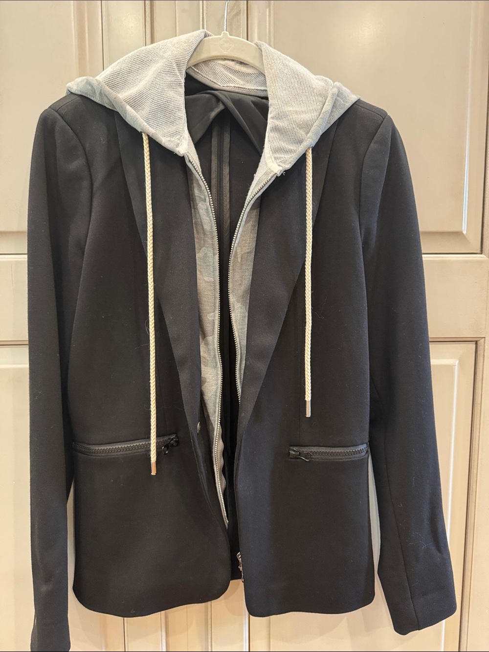 Women's Black Blazer with Gray Hooded Layer